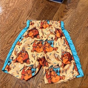 Kids Cartoon Ape Ice Cream Shorts in Orange & Turquoise